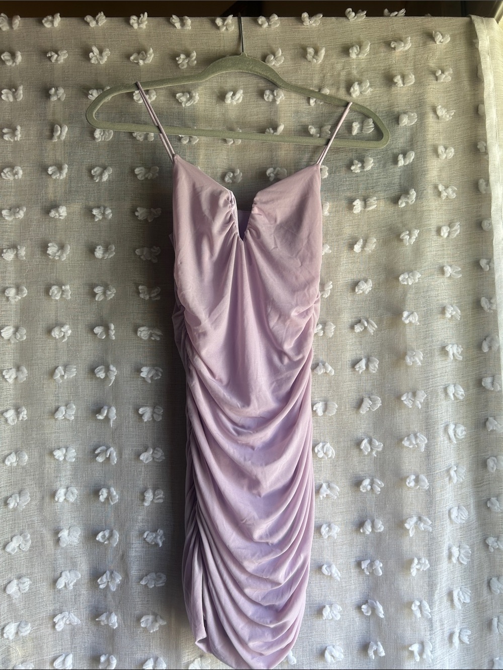 Lilac Ruched Slip Dress with Spaghetti Straps